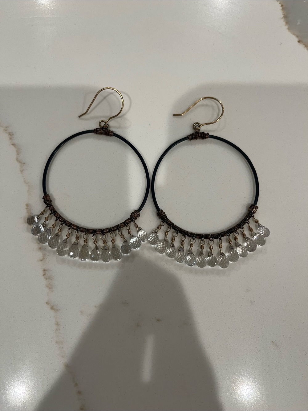 Handmade large hoop dangle crystal earrings